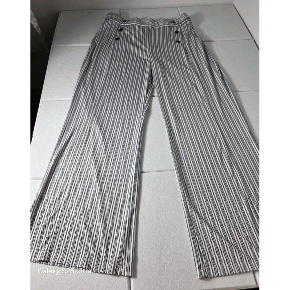 Robert Lewis Womans Pants. Black White Large Stripe Elastic Waist NWOT Casual